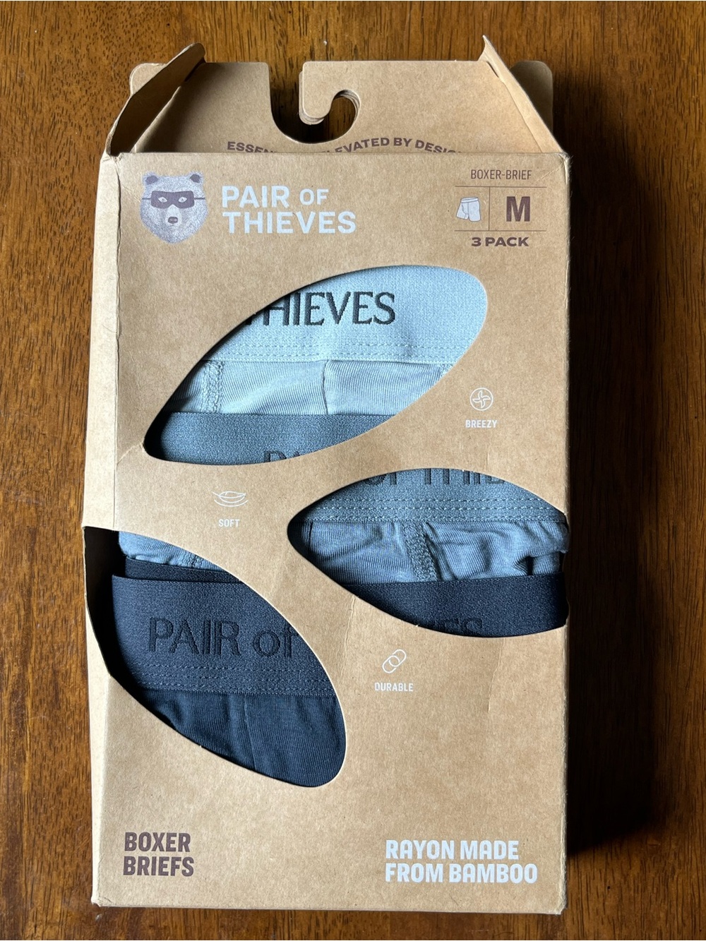 Pair of Thieves Mens Bamboo Boxer Briefs 3 Pack Size M Gray New